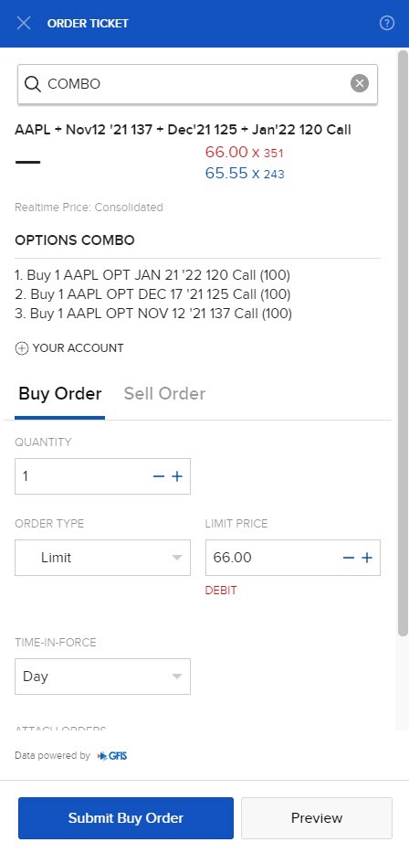 The option chain order ticket in Portal. 